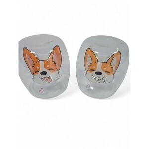 Corgi Double Wall Glass Shot Wine Espresso 3 oz Set of 2 Cute Dog Cup